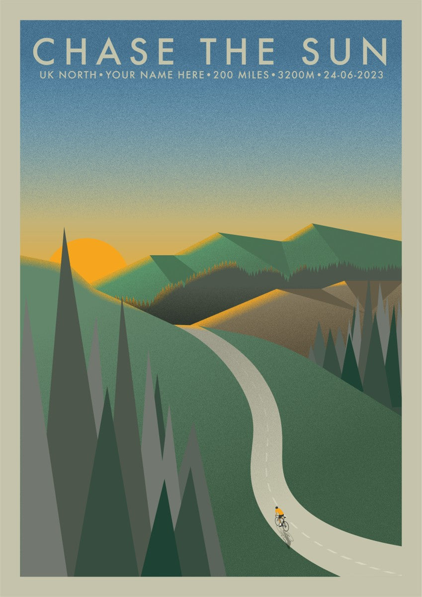 Chase The Sun North [Personalised] | The Adventure Collection | Cycling Art Print