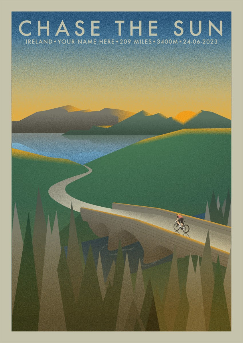 Chase The Sun Ireland [Personalised] | The Adventure Collection | Cycling Art Print