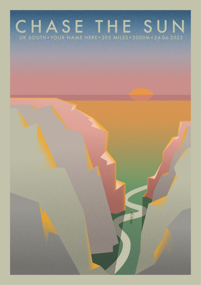 Chase The Sun South [Personalised] | The Adventure Collection | Cycling Art Print