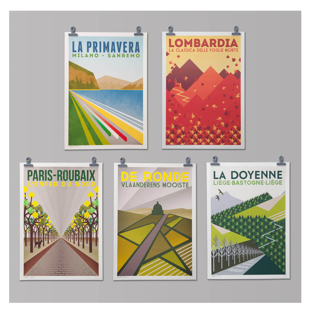 Cycling Art Prints 'Monument One Day Classics' store (Full set of 5 Prints)